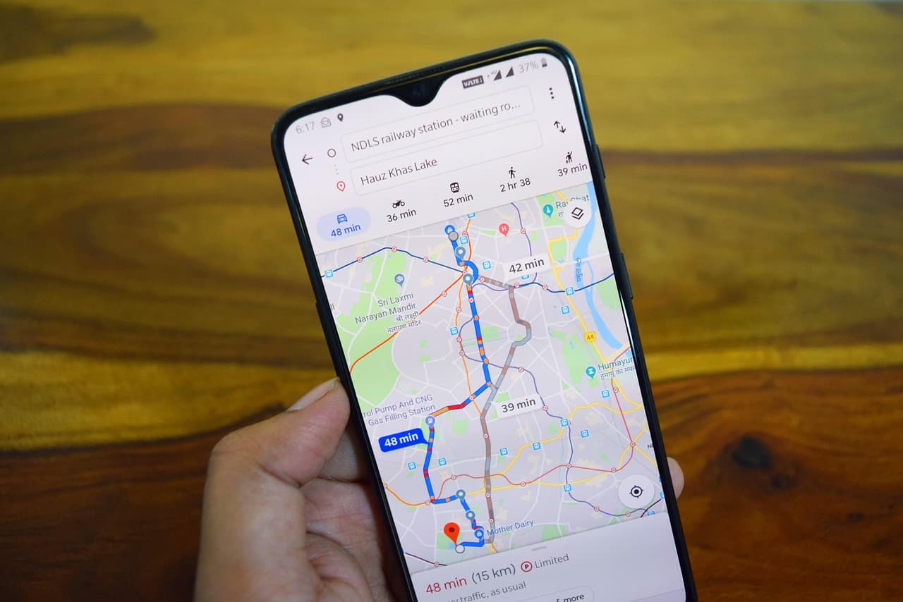 Smartphone screen showing Google Maps navigation