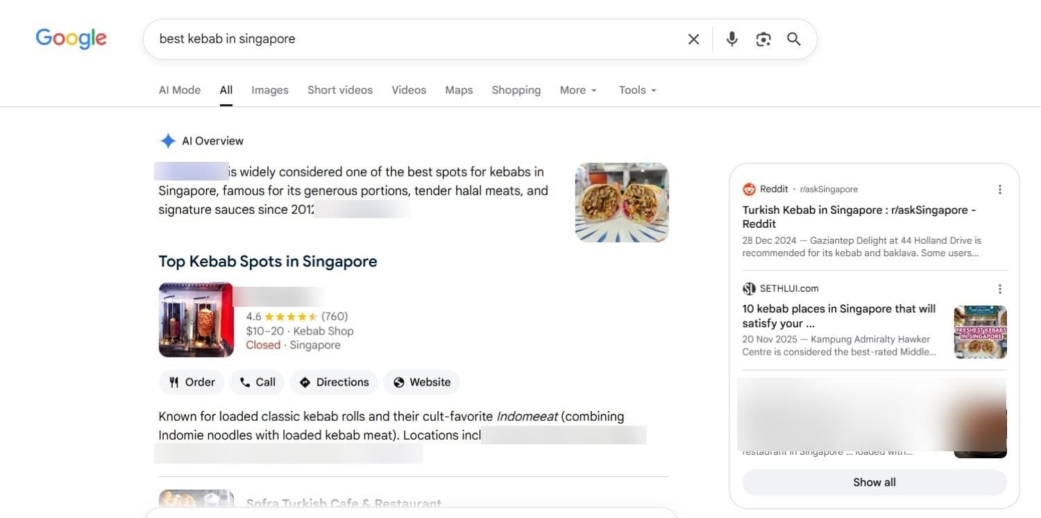 Google AI Overview citing this client by name for its flagship category query