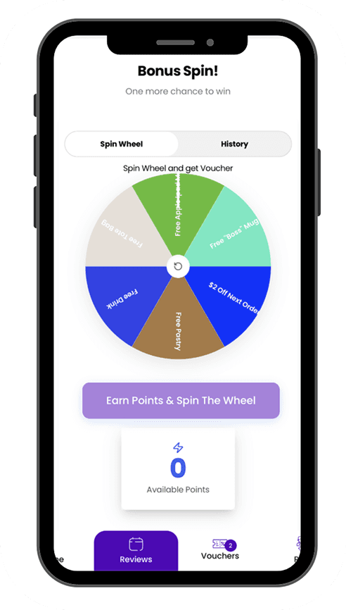 Spin the wheel gamification reward screen