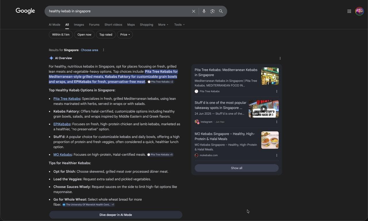 Google AI Overview result for top animal hospital in singapore
